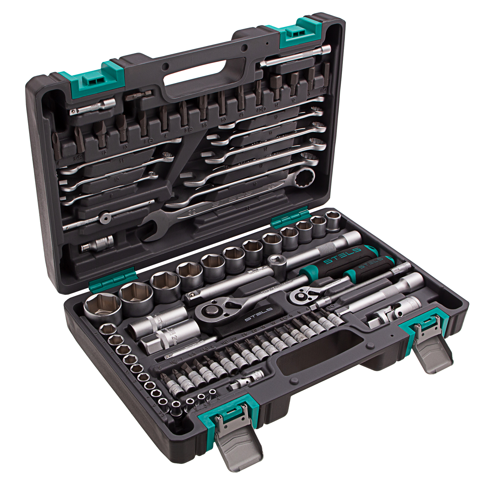 Набор инструментов, 1/2", 1/4", CrV, пластиковый кейс 82 предмета Stels
