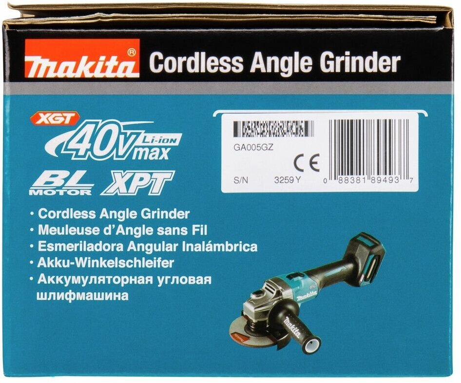 Шлифмашина аккумуляторная MAKITA угловая GA005GZ (XGT BL 40В, 125 мм, 8500 об/мин, слайдер), шт