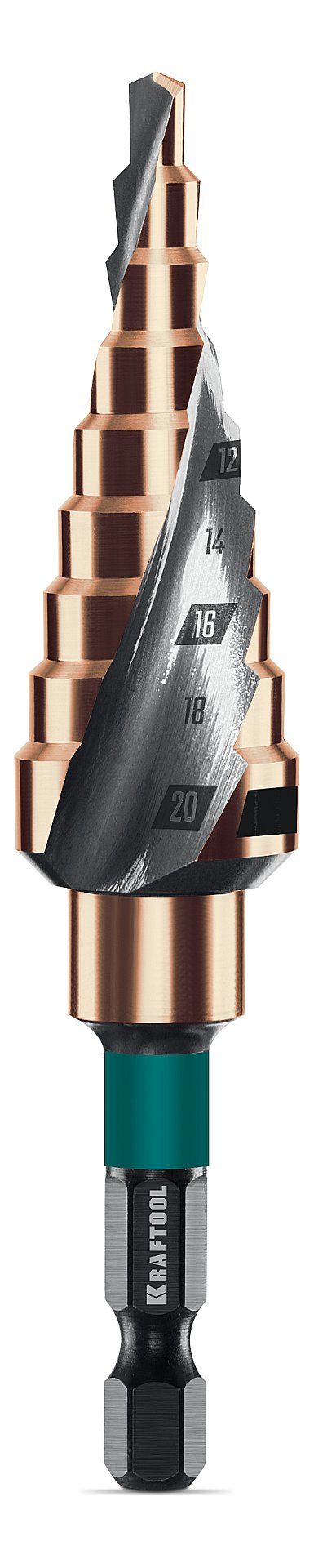 KRAFTOOL COBALT 4-20мм, 9 ступеней, азотирование, винтовая спираль, сверло ступенчатое(29691-4-20-9)