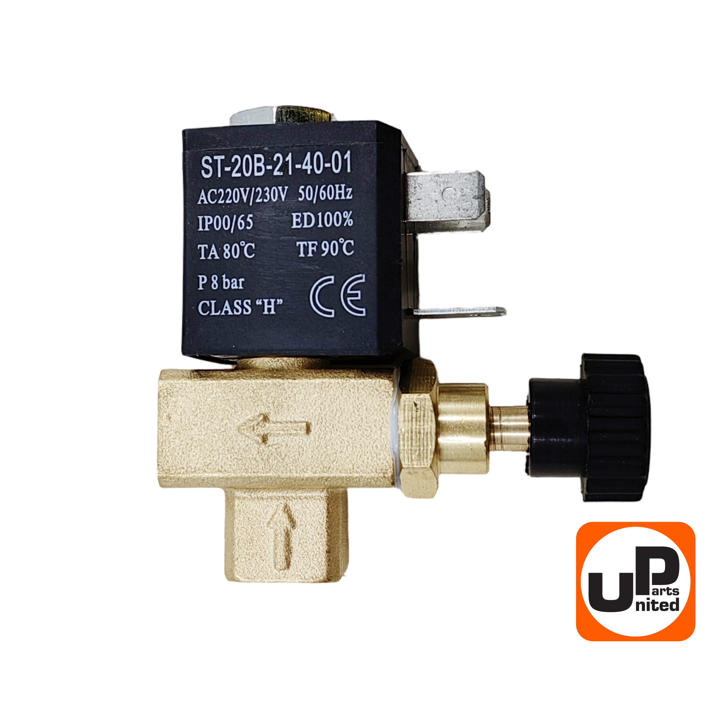 Клапан электромагнитный UNITED PARTS для газовых пушек, 220В, 8bar с регулировкой (ST-20B-21-40-01), шт