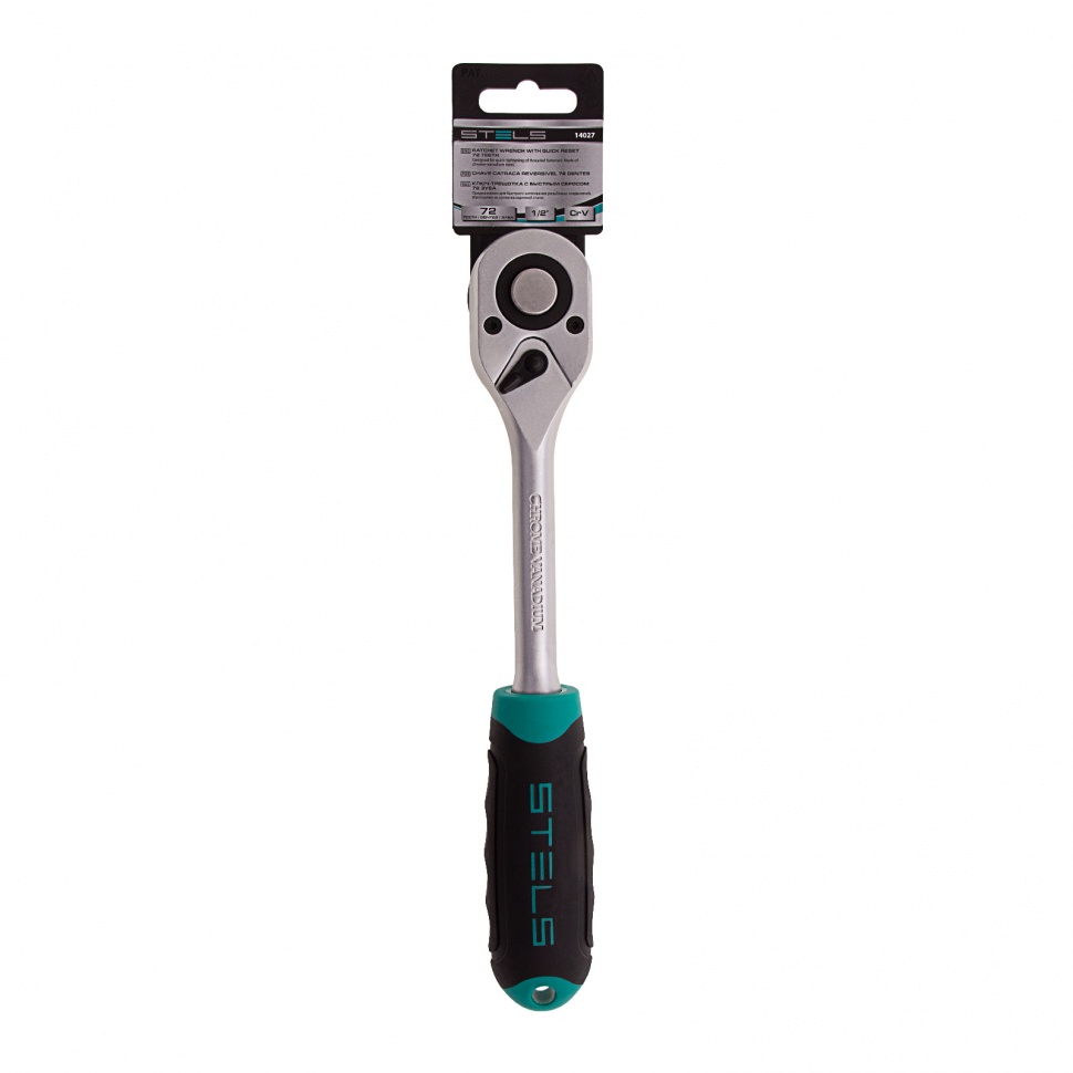Ключ-трещотка 1/2", CrV, 72 зуба, с быстрым сбросом, матовый хром Stels