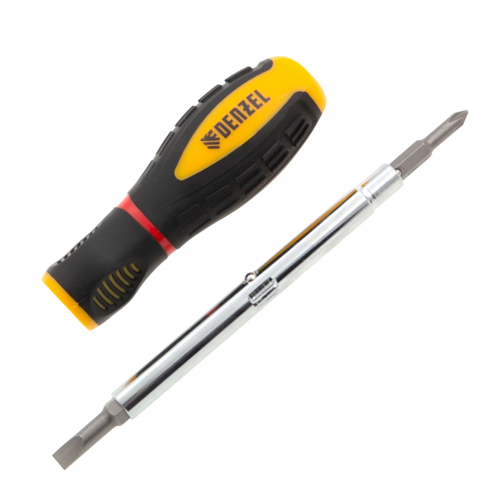 Отвертка комбинированная, SL3/16"-PH1, SL1/4"-PH2, 3-х компонентная рукоятка Denzel
