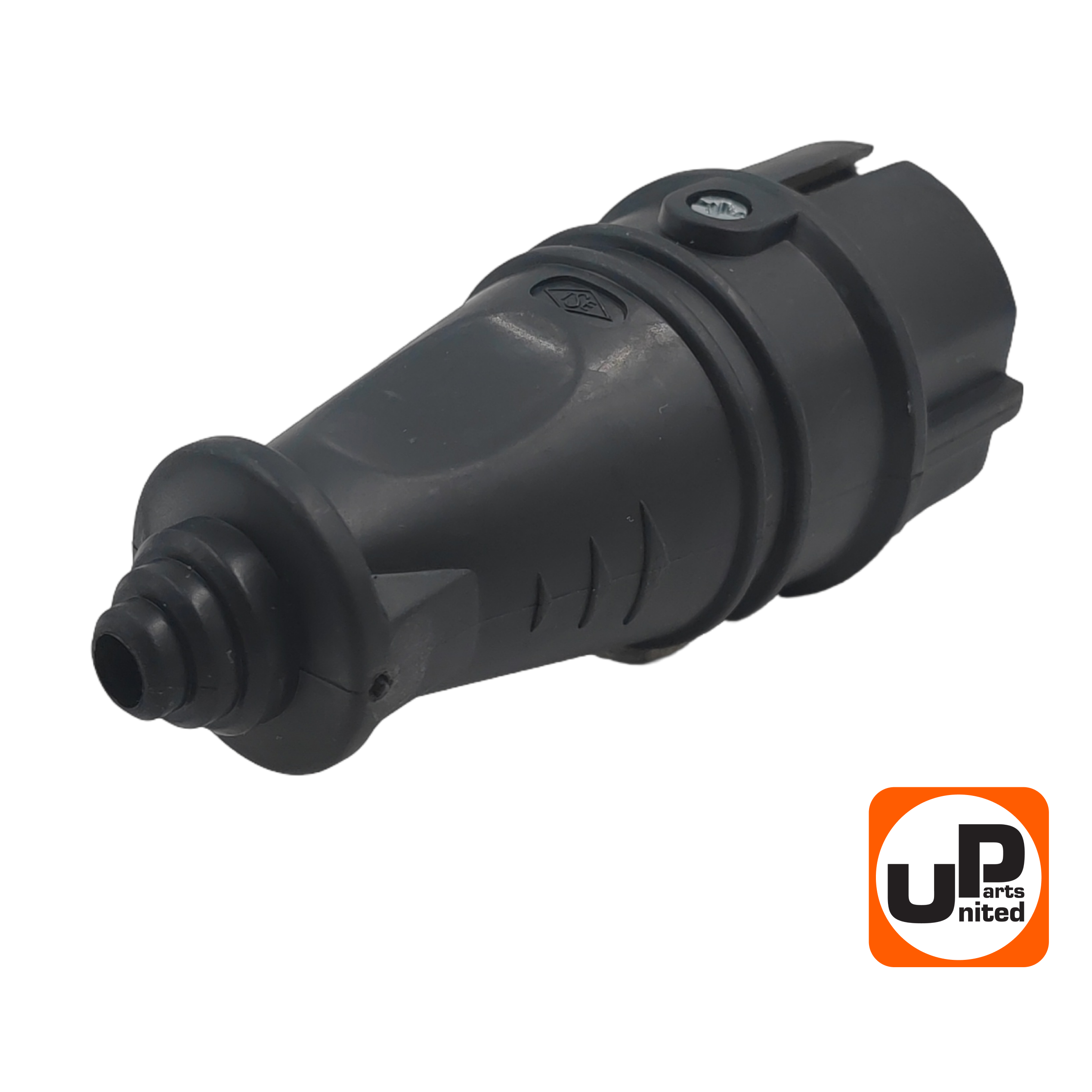 Вилка UNITED PARTS 16А, 250В, 2P+E, IP44, Pmax=3.5кВт, корпус черный резиновый (90-0373), шт