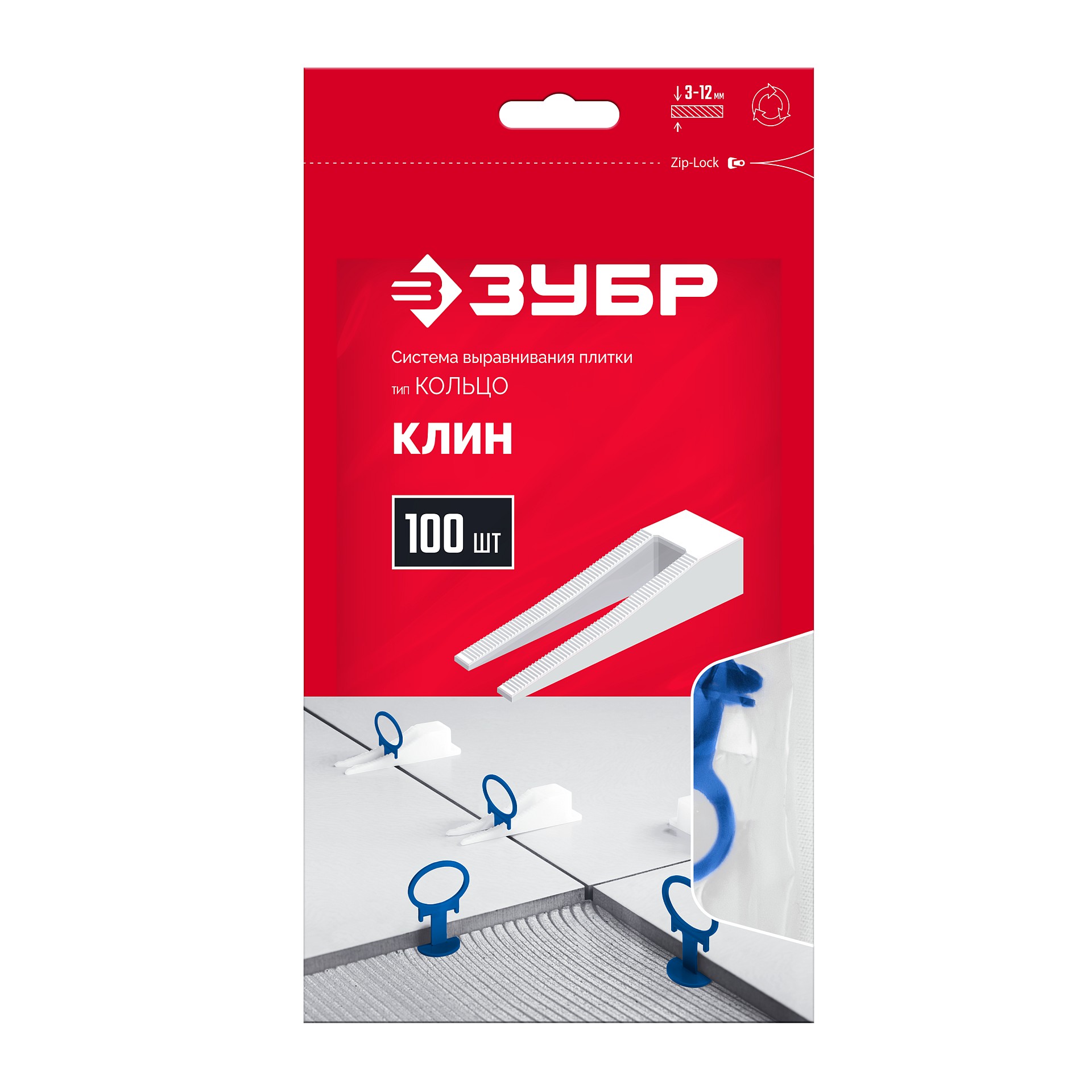 ЗУБР СВП КОЛЬЦО, клин 100 шт, система выравнивания плитки (3387-100)