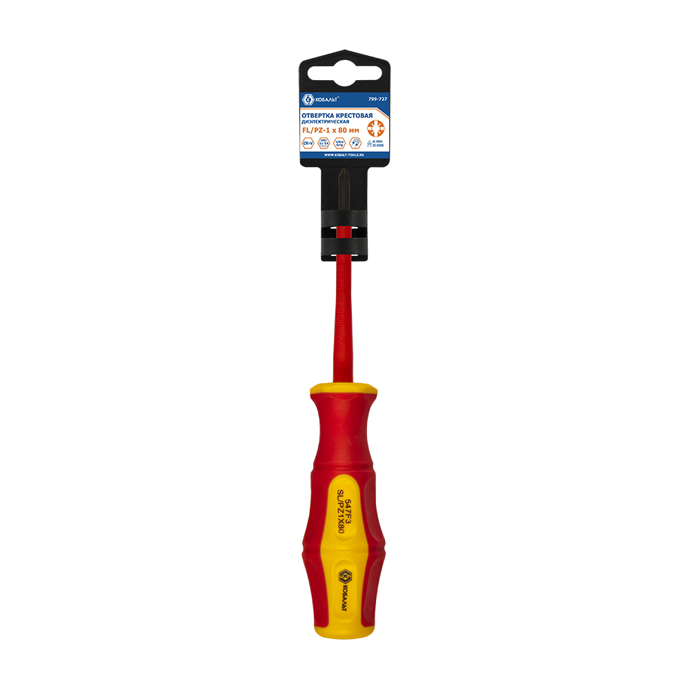 Отвертка диэлектрическая КОБАЛЬТ Ultra Grip FL/PZ-1 х 80 мм CR-V, двухкомпонентная рукоятка