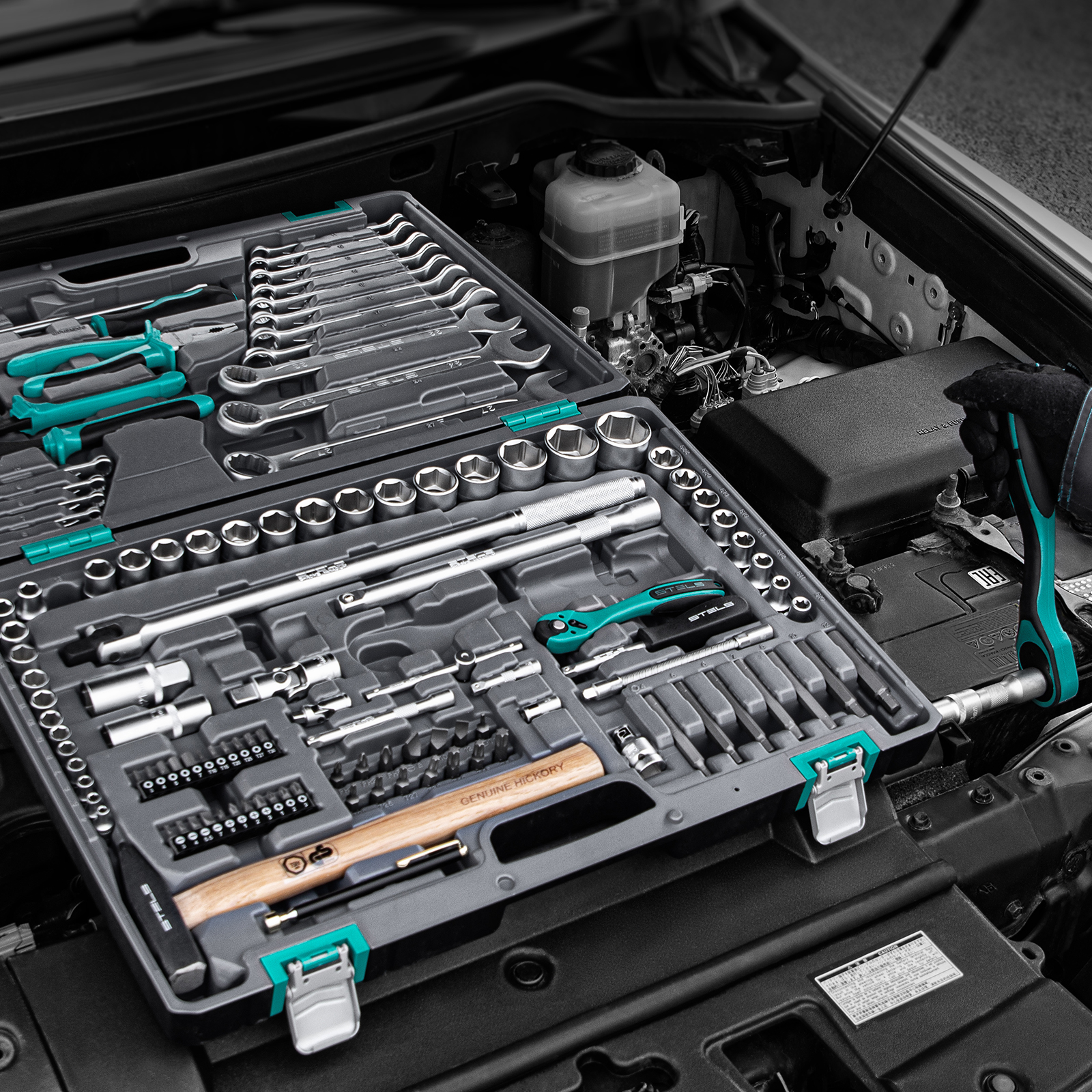 Набор инструментов, 1/4", 1/2", Cr-V, S2, усиленный кейс, 119 предметов Stels
