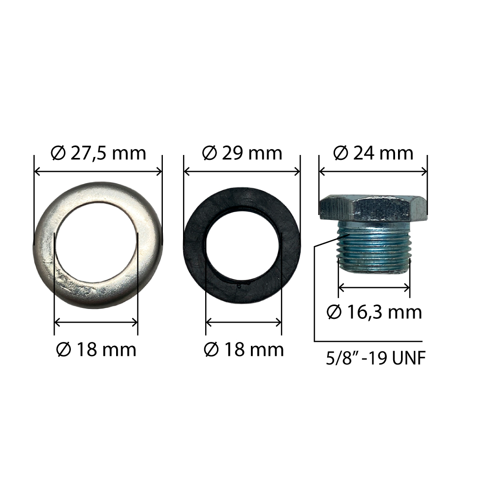 Пробка заливная/сливная шестигранная UNITED PARTS Ø16,3мм, 5/8"-19 UNF для садовых насосов и насосных станций от 1000 Вт (металл), шт
