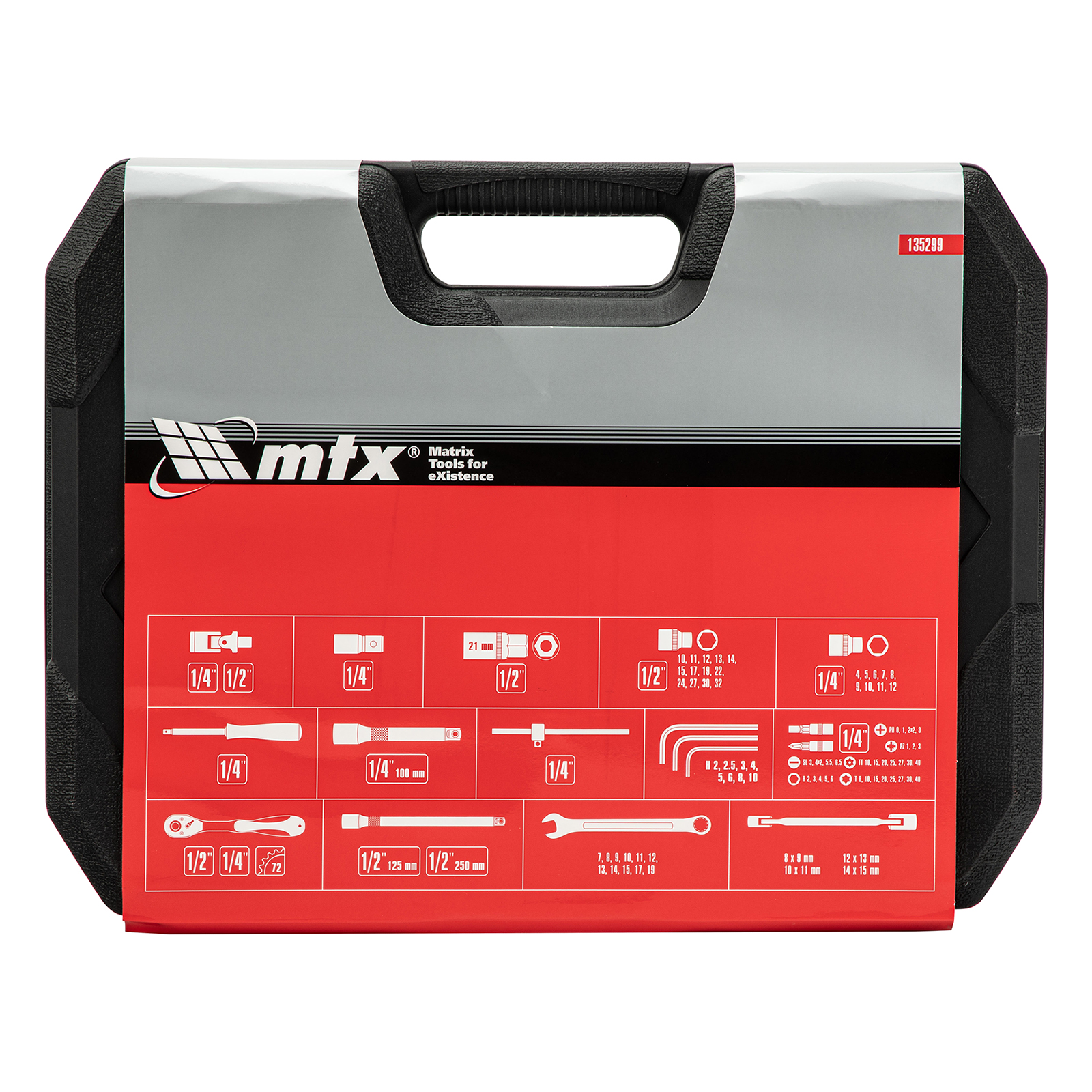 Набор инструментов 89 предметов, CrV 1/2", 1/4" MTX