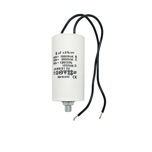 Конденсатор UNITED PARTS CBB60, 8 мкФ, 450В, гибкие выводы, шпилька М8 (90-1000), шт