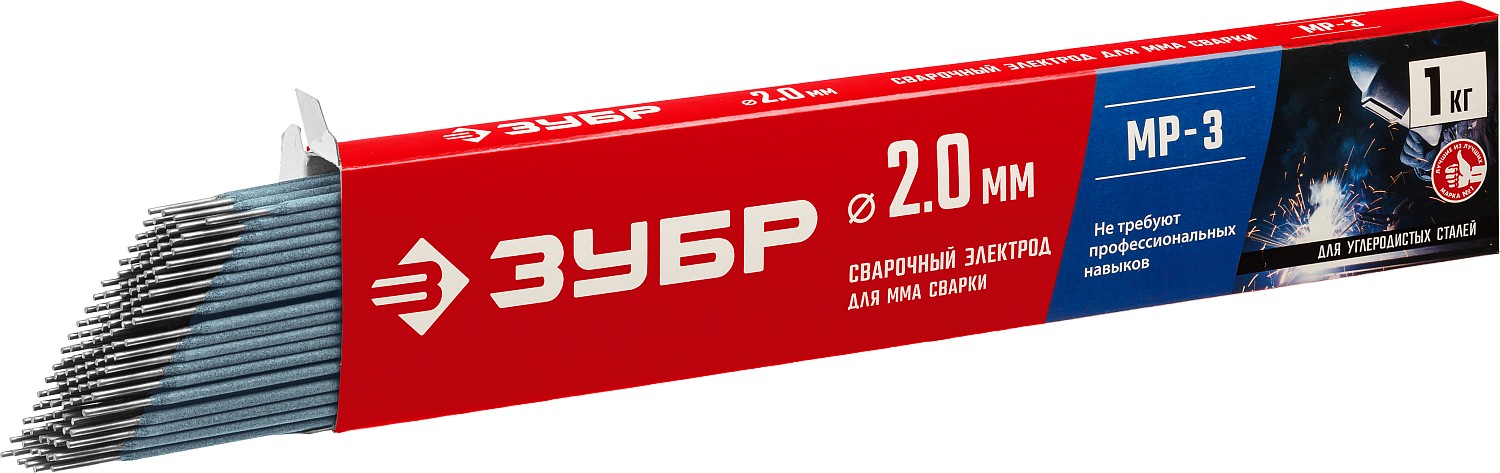 ЗУБР Д 2.0 х 300 мм, 1 кг в коробке, МР-3 рутиловый, электрод сварочный (40011-2.0)