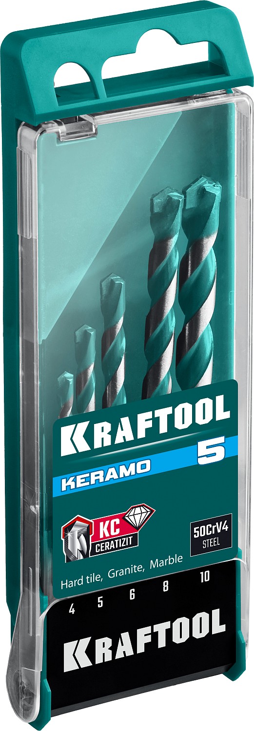 KRAFTOOL Keramo, 5 шт: 4-5-6-8-10 мм набор сверл по керамограниту с твердосплавной пластиной (29175-H5)