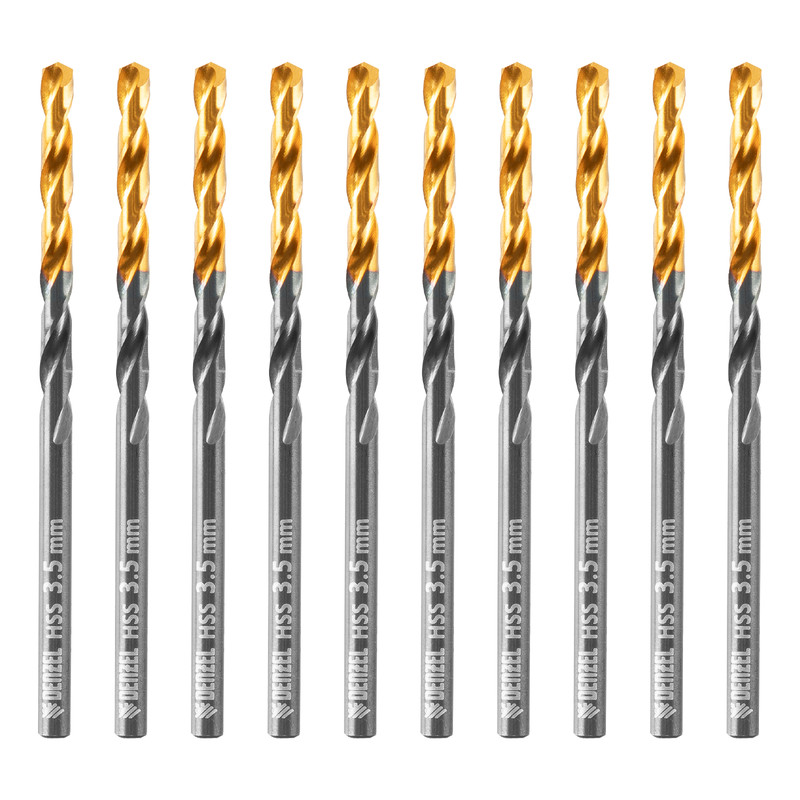 Сверло по металлу, 3,5 мм, HSS-Tin, Golden Tip, 10 шт. Denzel