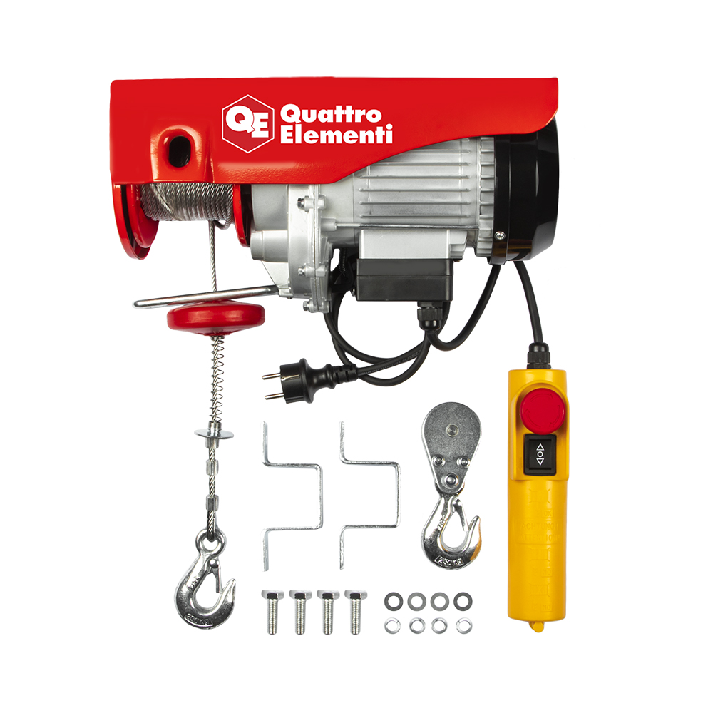 Таль электрическая QUATTRO ELEMENTI TL-500 (1100Вт, 250/500кг, трос 12м, блок полиспаст в компл.)