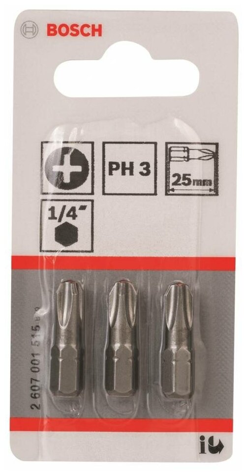 Бита BOSCH PH-3 x 25 мм (3 шт), блистер  (2607001515), шт
