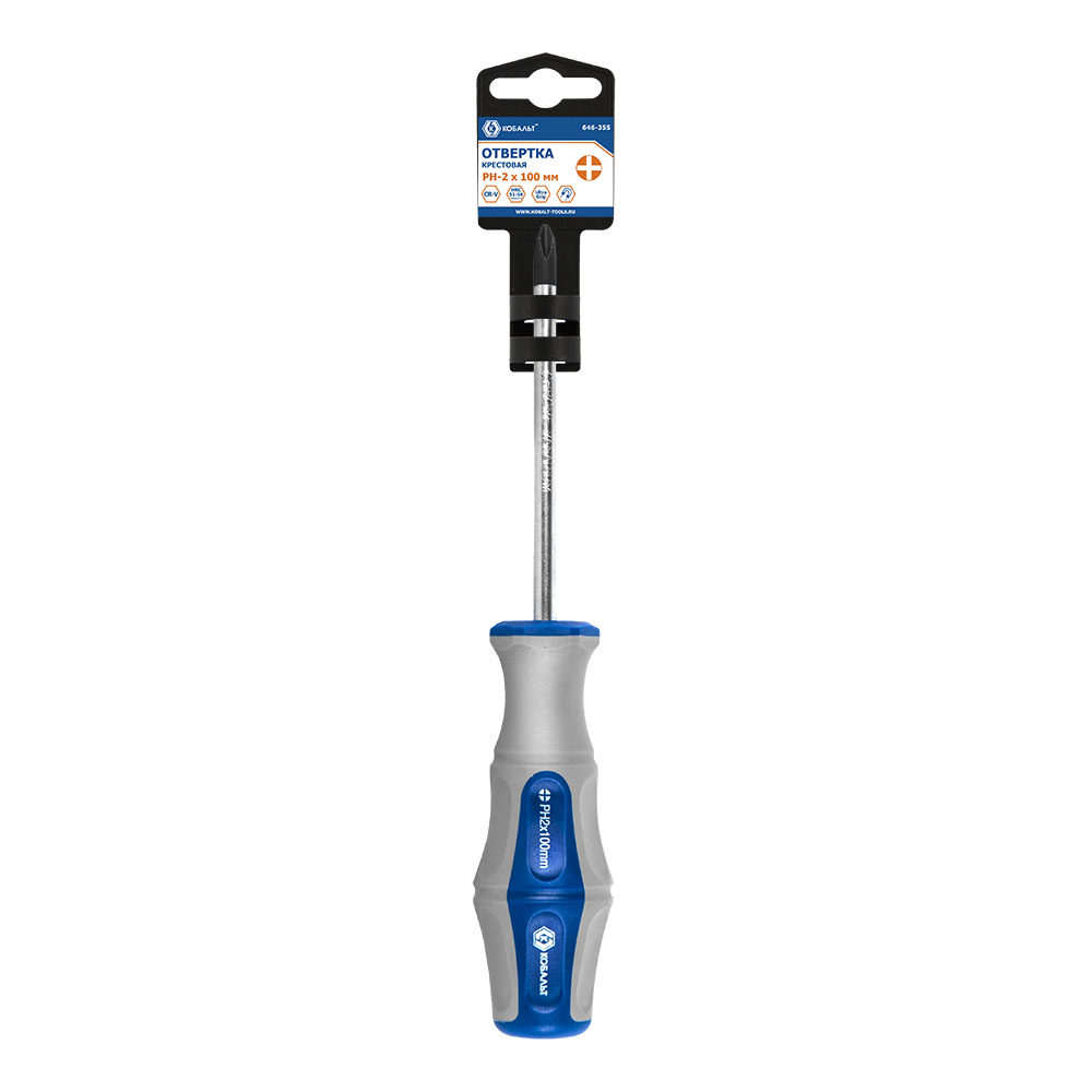 Отвёртка КОБАЛЬТ Ultra Grip PH-2 х 100 ммCR-V, двухкомпонентная рукоятка (1 шт.) подвес