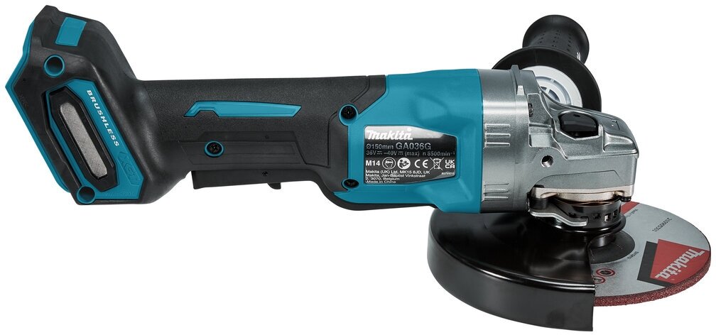 Шлифмашина аккумуляторная угловая MAKITA GA036GZ XGT BL 40В, 150 мм, 8500 об/мин, широкая клавиша, шт