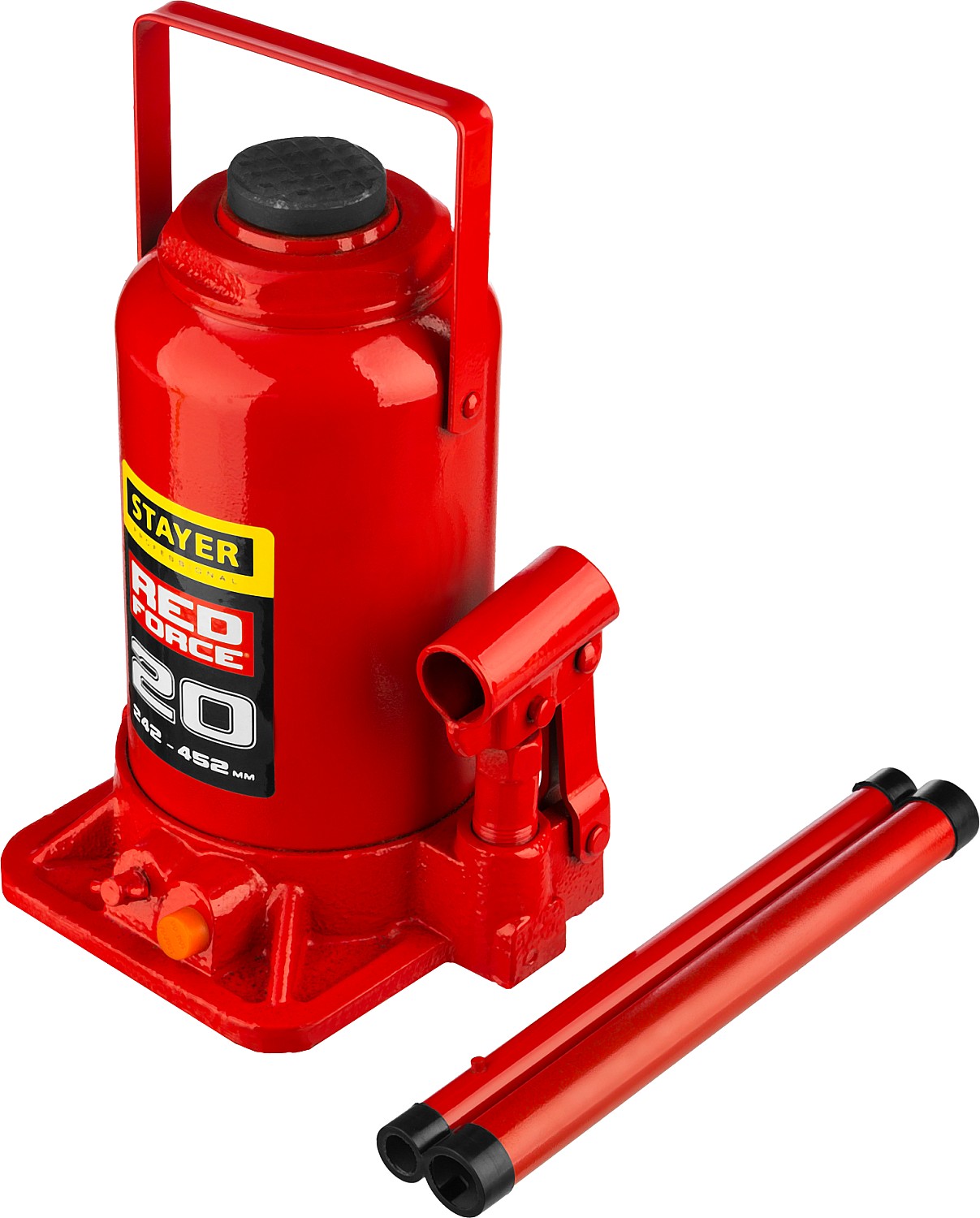 STAYER RED FORCE, 20 т, 242 - 452 мм, бутылочный гидравлический домкрат, Professional (43160-20)