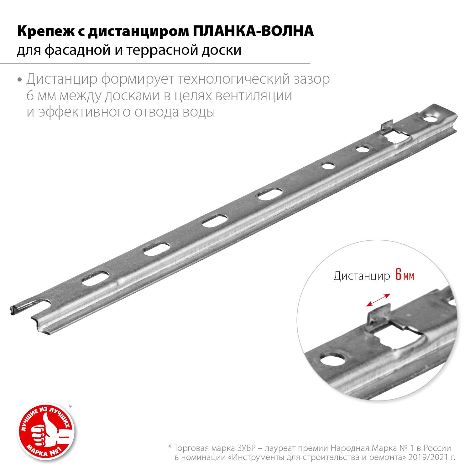 ЗУБР Планка-Волна, 190 мм, цинк, 80 шт, скрытый крепеж для террасной и фасадной доски (30703-190)