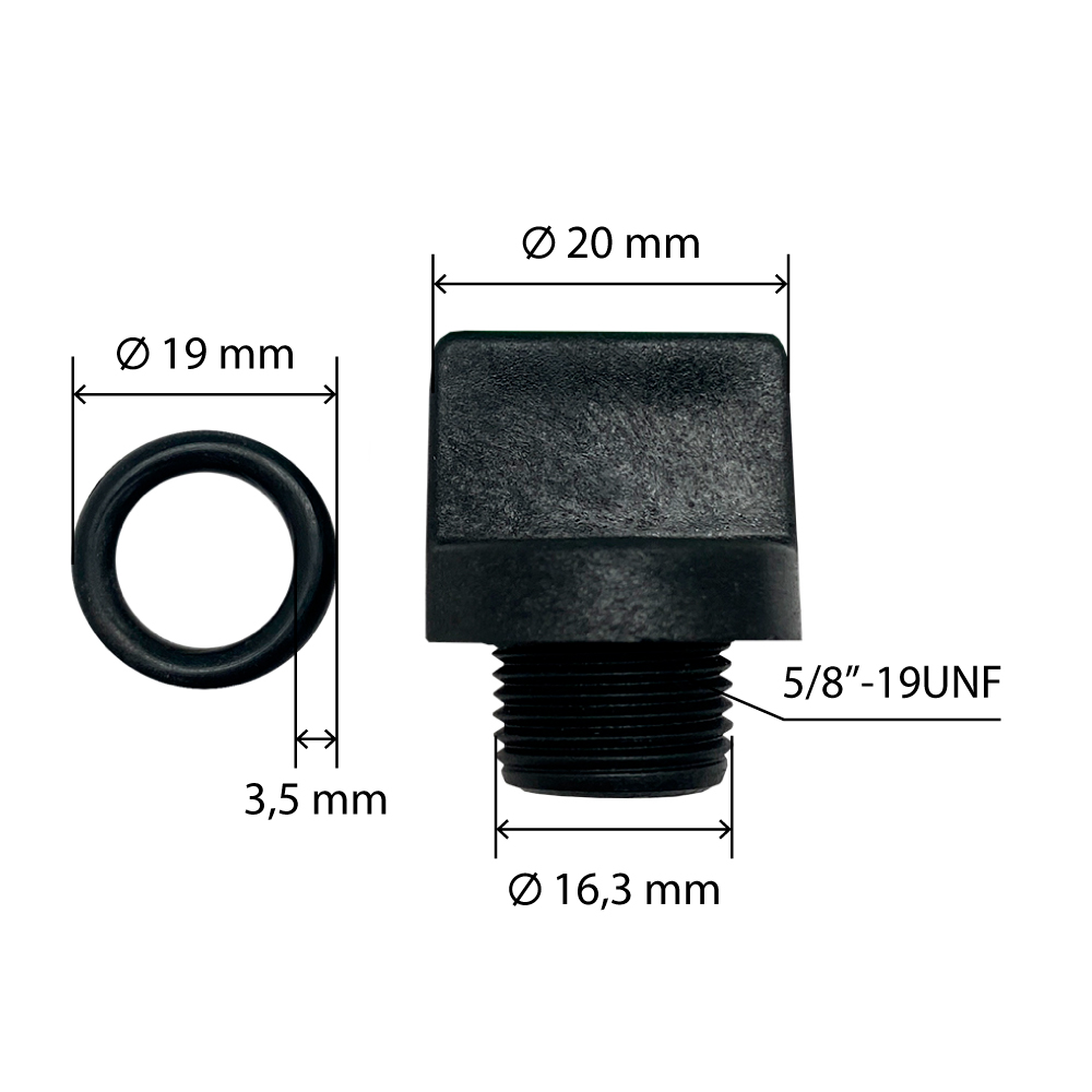 Пробка заливная/сливная UNITED PARTS Ø16,3мм, 5/8"-19 UNF, для садовых насосов и насосных станций от 600/800 Вт (пластик), шт