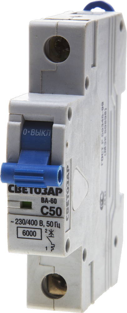 СВЕТОЗАР ВА-60, 1P, 50А, C, 6кА, автоматический выключатель (SV-49061-50-C)