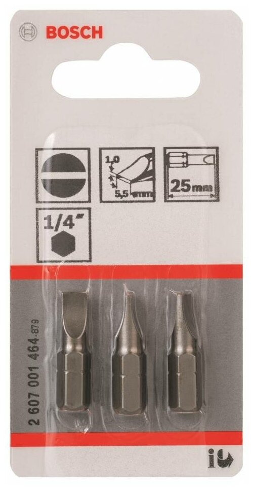 Бита BOSCH S-1,0x5,5 x 25 мм (3 шт), блистер (2607001464), шт
