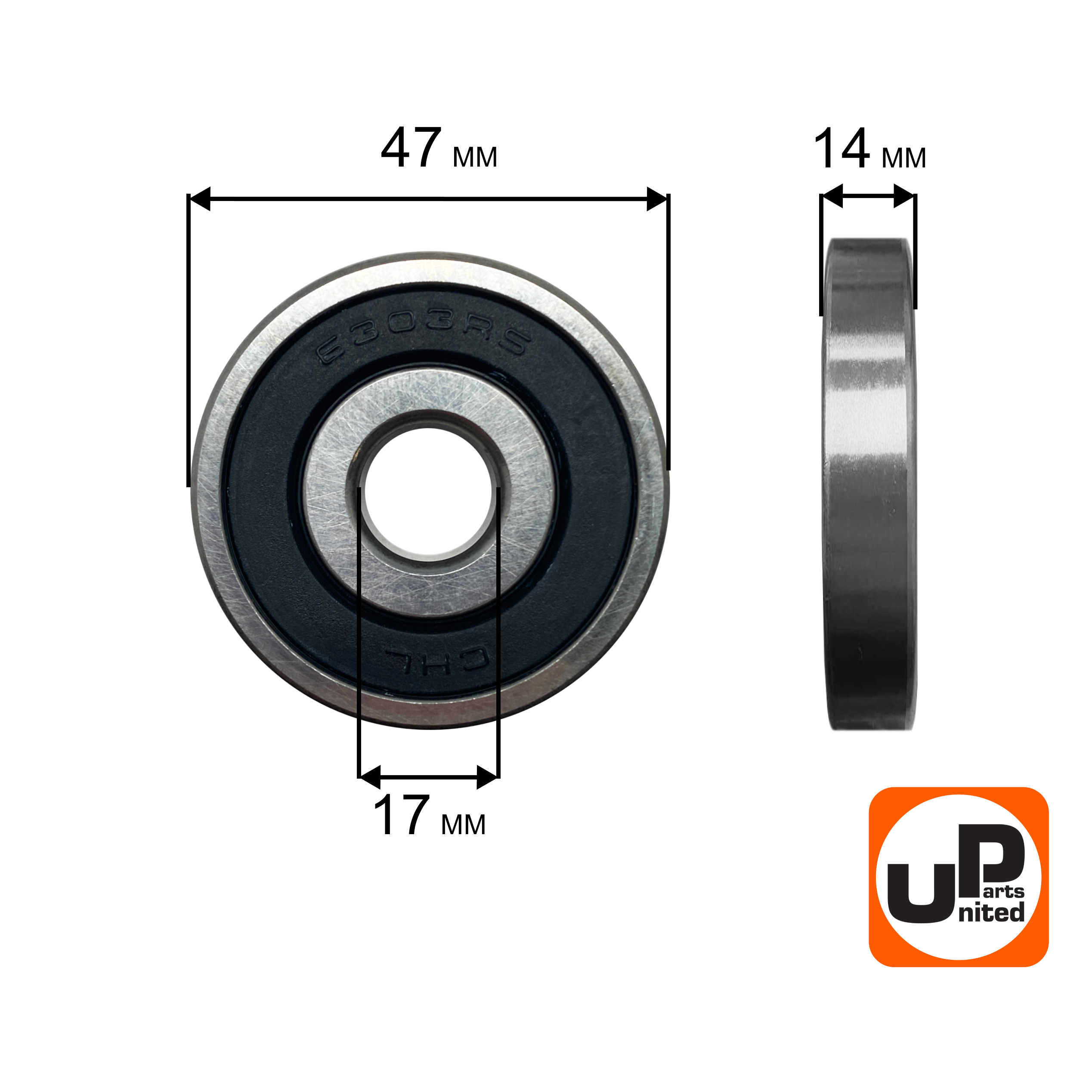 Подшипник шариковый UNITED PARTS 6303-2RS (90-0639), шт