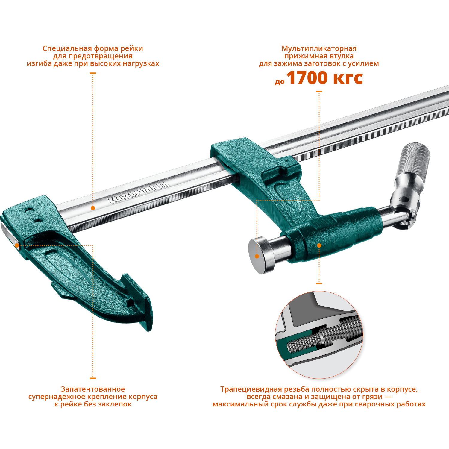 KRAFTOOL E -60/12, 125 х 600 мм, мощная струбцина F (32013-125-600)