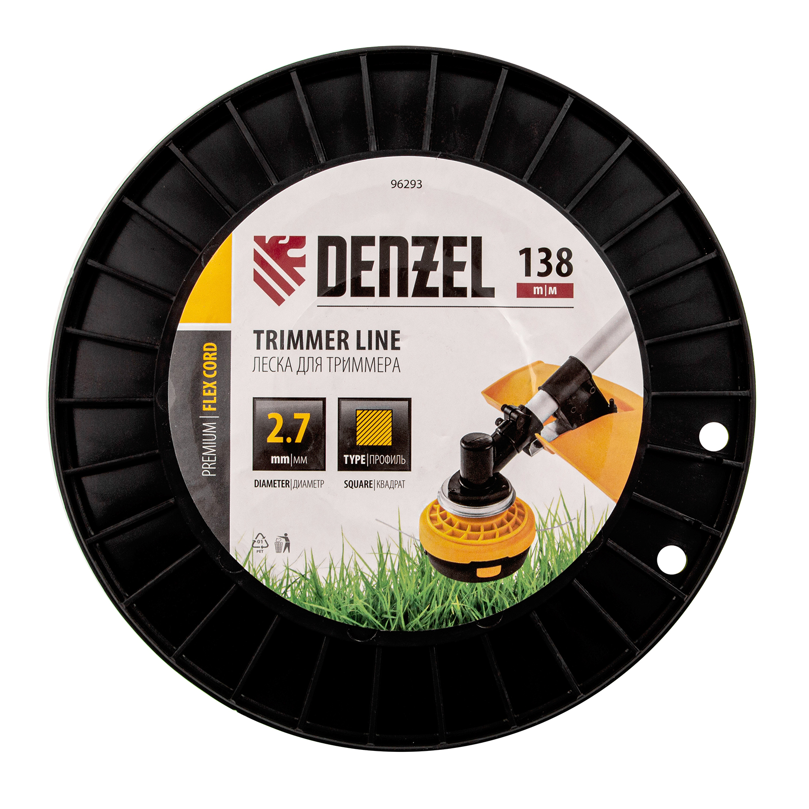 Леска для триммера квадрат, 2,7м х 138м, на DIN катушке FLEX CORD Denzel