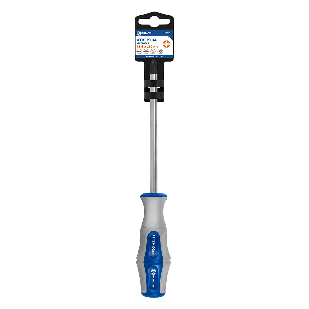 Отвёртка КОБАЛЬТ Ultra Grip PZ-3 х 150 ммCR-V, двухкомпонентная рукоятка (1 шт.) подвес