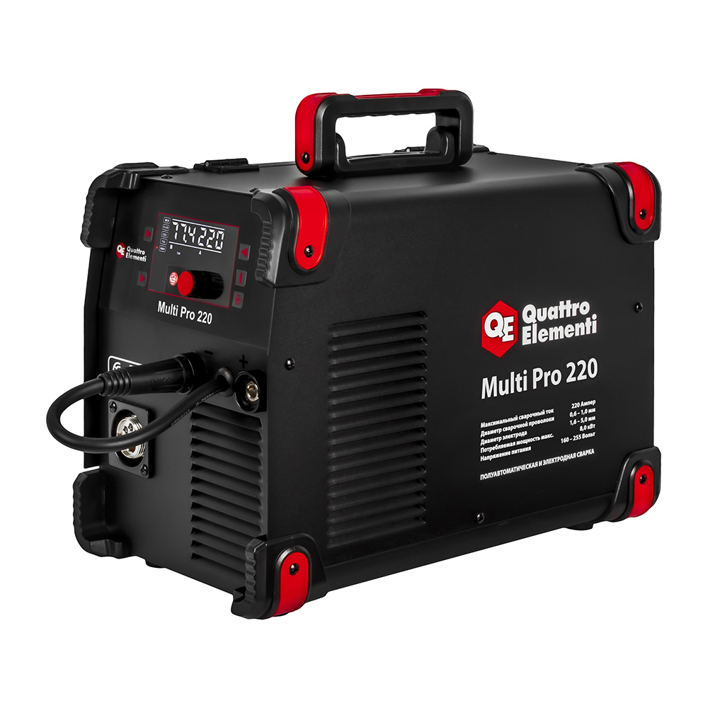 Аппарат полуавтомат. сварки, инвертор QUATTRO ELEMENTI Multi Pro 220 (220A, 3 вида сварки MIG/TIG/MMA, кат. 5кг, дисплей) (920-803), шт