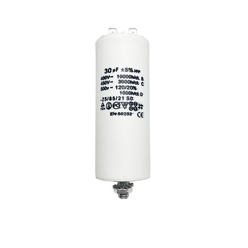 Конденсатор UNITED PARTS CBB60, 30 мкФ, 450В, 2 клеммы, шпилька M8 (90-0993), шт