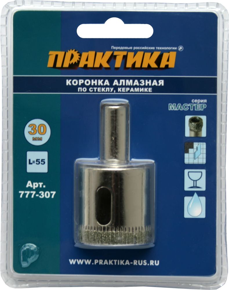 Коронка алмазная ПРАКТИКА  "Мастер" по стеклу и керамике  30 мм (1шт) блистер