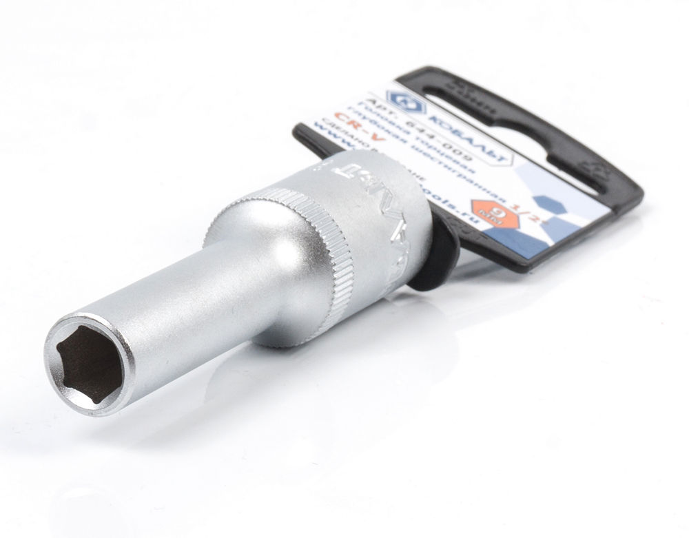 Головка торцевая глубокая КОБАЛЬТ 1/2", 9 мм, Cr-V(1 шт.) подвес