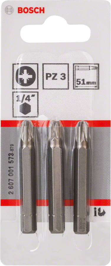 Бита отверточная BOSCH PZ-3 x 51 мм (3 шт), блистер  (2607001573), шт
