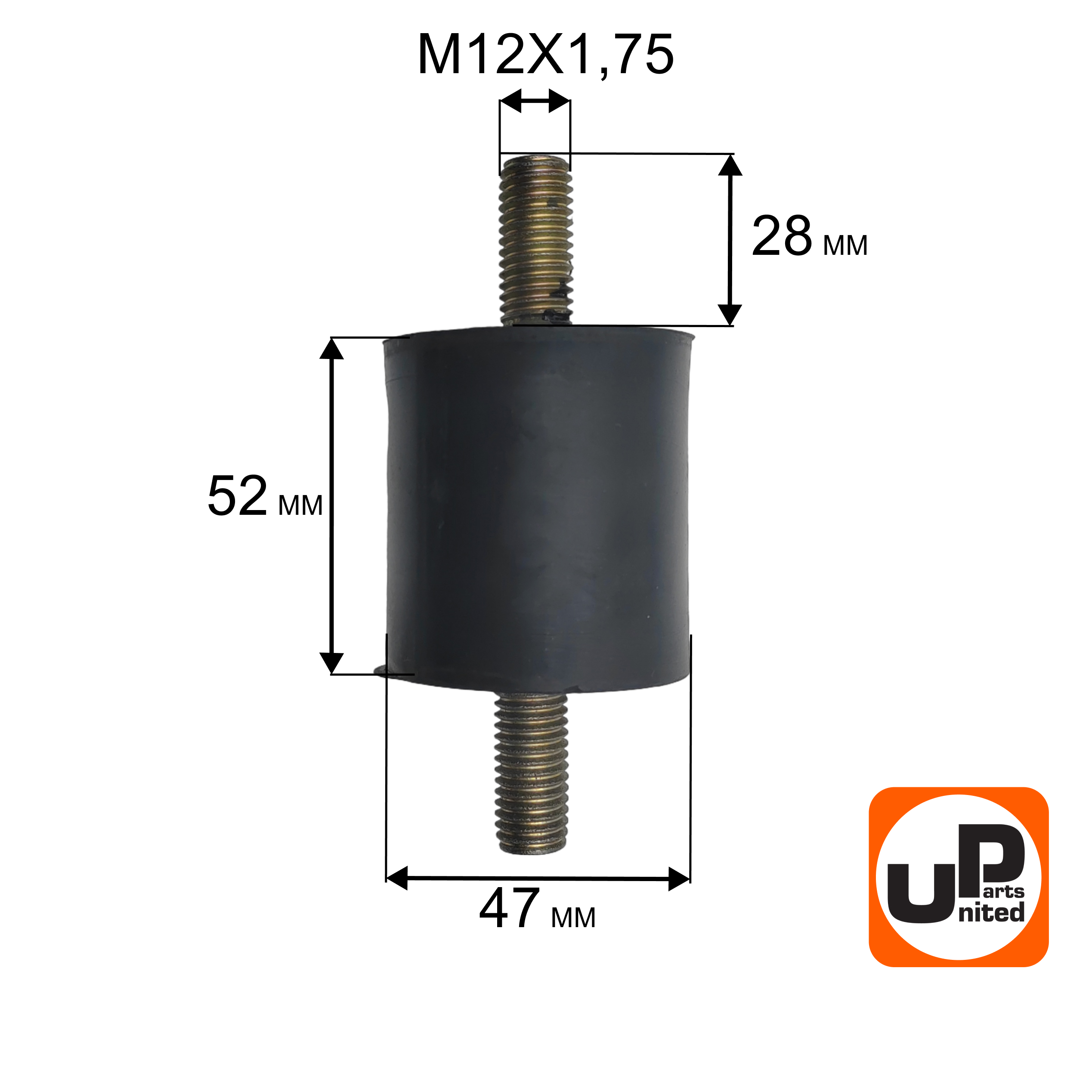 Виброгаситель UNITED PARTS для виброплиты, D47xH52мм; шпильки M12x1,75; L28мм-L28мм (90-0283), шт