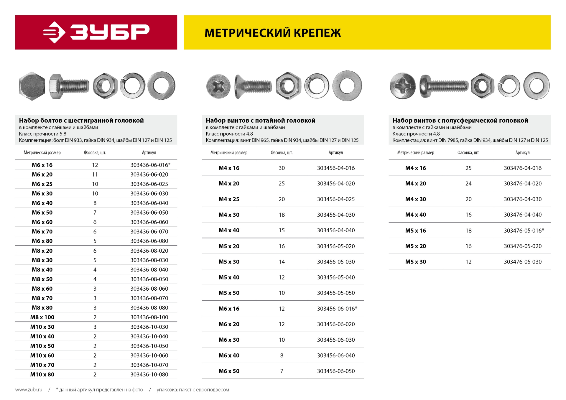 ЗУБР DIN 7985, M5 х 16 мм, цинк, 18 шт, винт с гайкой и шайбами (303476-05-016)