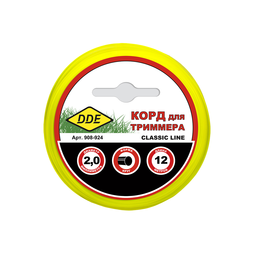 Корд триммерный в блистере DDE "Classic line" (круг) 2,0 мм х 12 м, желтый, шт