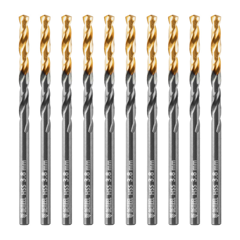 Сверло по металлу, 3,8 мм, HSS-Tin, Golden Tip, 10 шт. Denzel