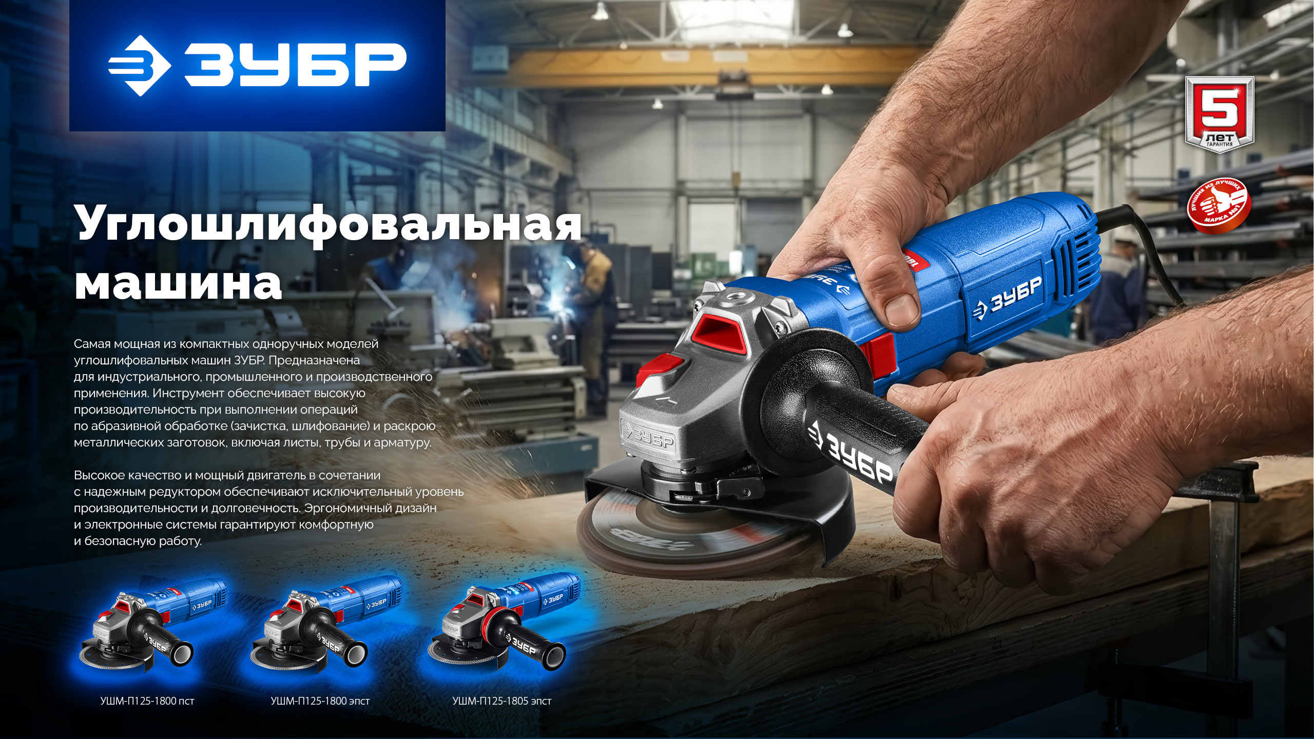 ЗУБР 1800 Вт, d125 мм, УШМ, регулировка оборотов, Профессионал (УШМ-П125-1800 ЭПСТ)