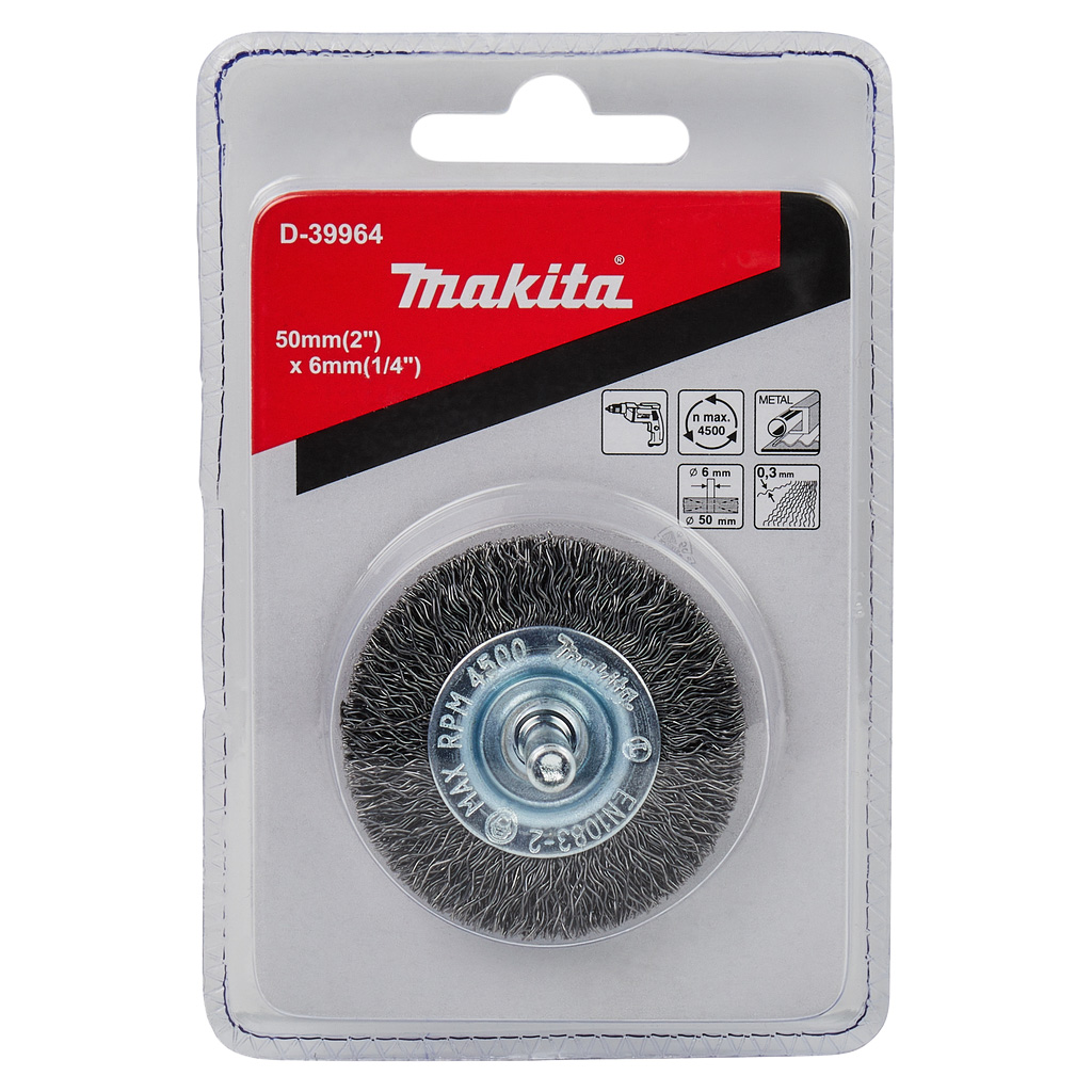 Кордщетка для дрели радиальная витая MAKITA d50 мм, толщ. проволоки 0.3 мм, гофрированная, металл, 6 мм, шт