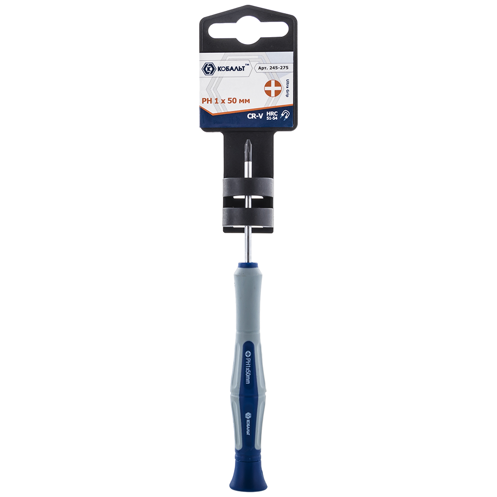 Отвертка для точных работ КОБАЛЬТ Ultra Grip PH 1 х 50 ммCR-V, двухкомпонентная рукоятка (1 шт.) подвес