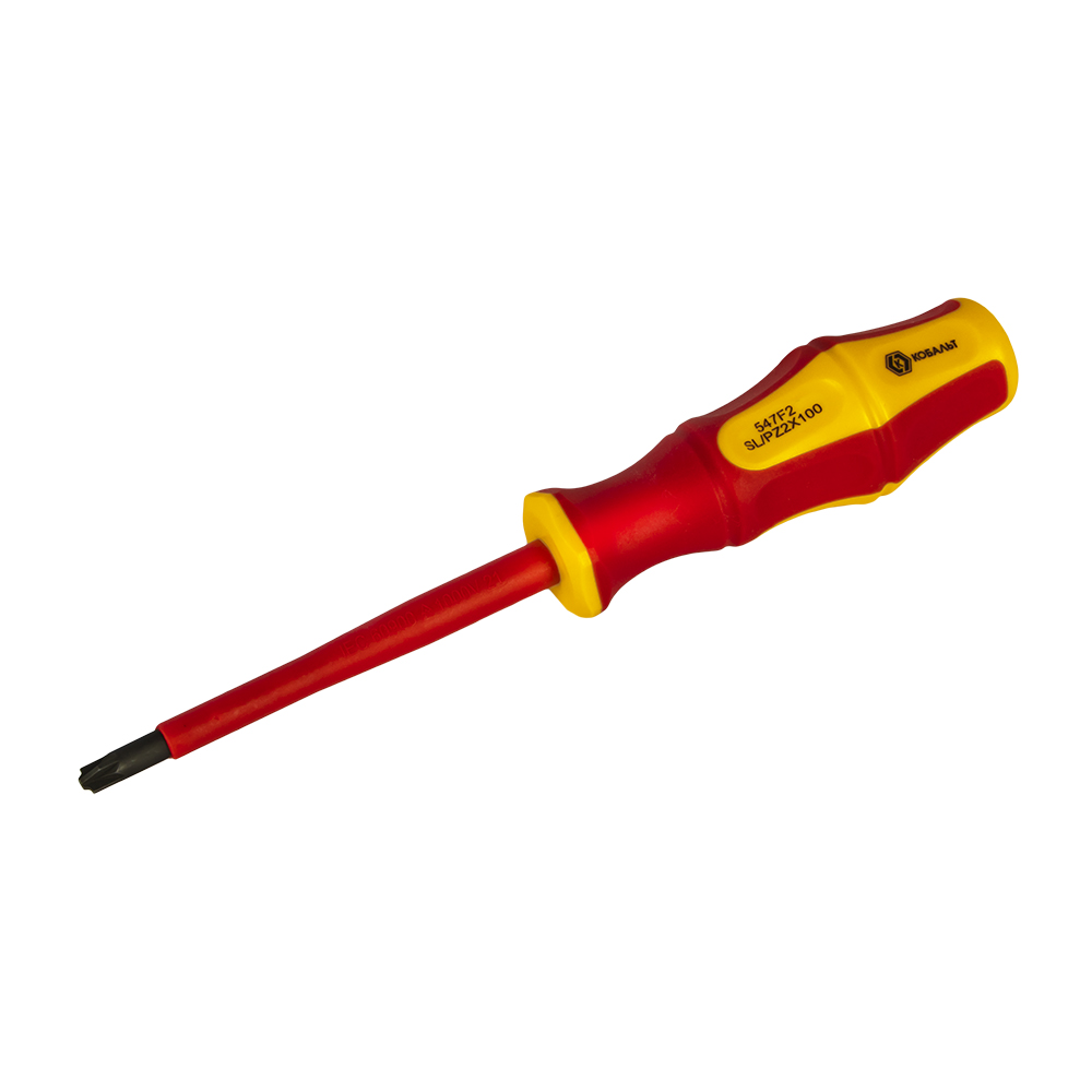Отвертка диэлектрическая КОБАЛЬТ Ultra Grip FL/PZ-2 х 100 мм CR-V, двухкомпонентная рукоятка
