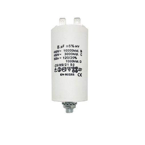 Конденсатор UNITED PARTS CBB60, 8 мкФ, 450В, 2 клеммы, шпилька M8 (90-0985), шт