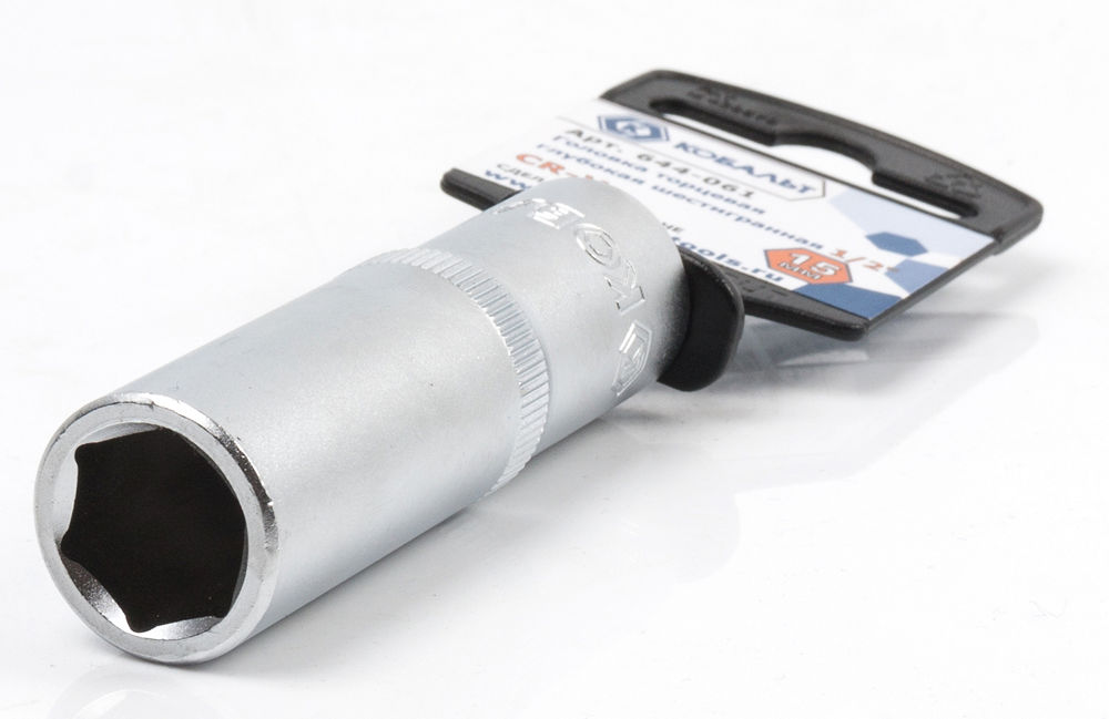 Головка торцевая глубокая КОБАЛЬТ 1/2", 15 мм, Cr-V(1 шт.) подвес