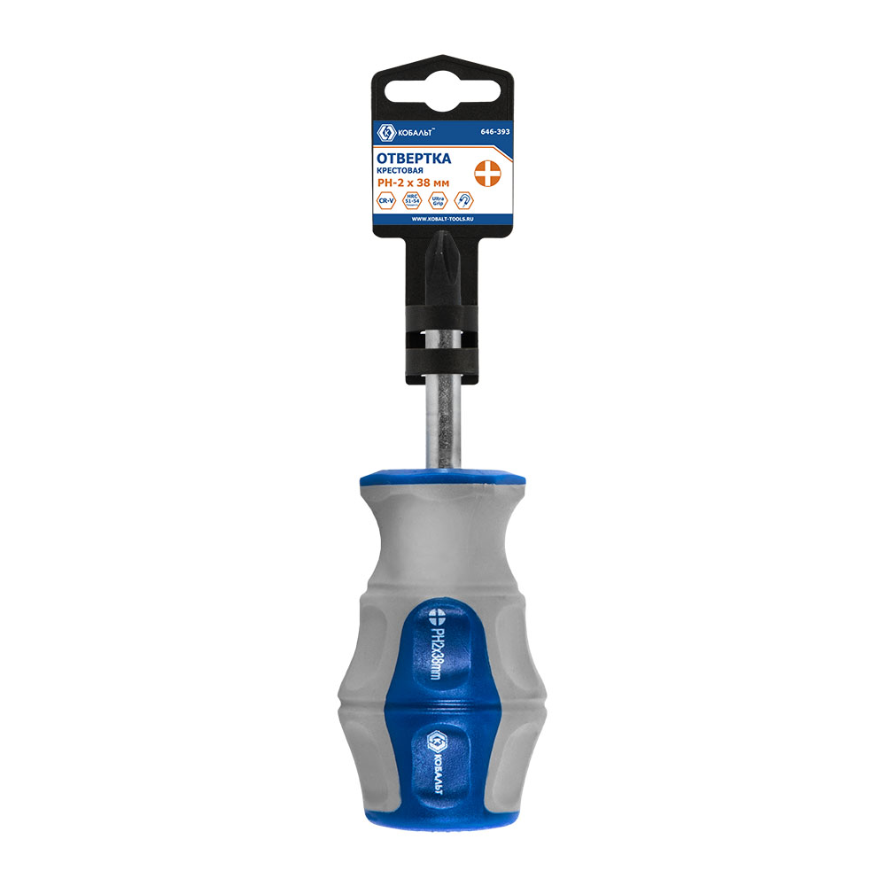 Отвёртка КОБАЛЬТ Ultra Grip PH-2 х 38 ммCR-V, двухкомпонентная рукоятка (1 шт.) подвес
