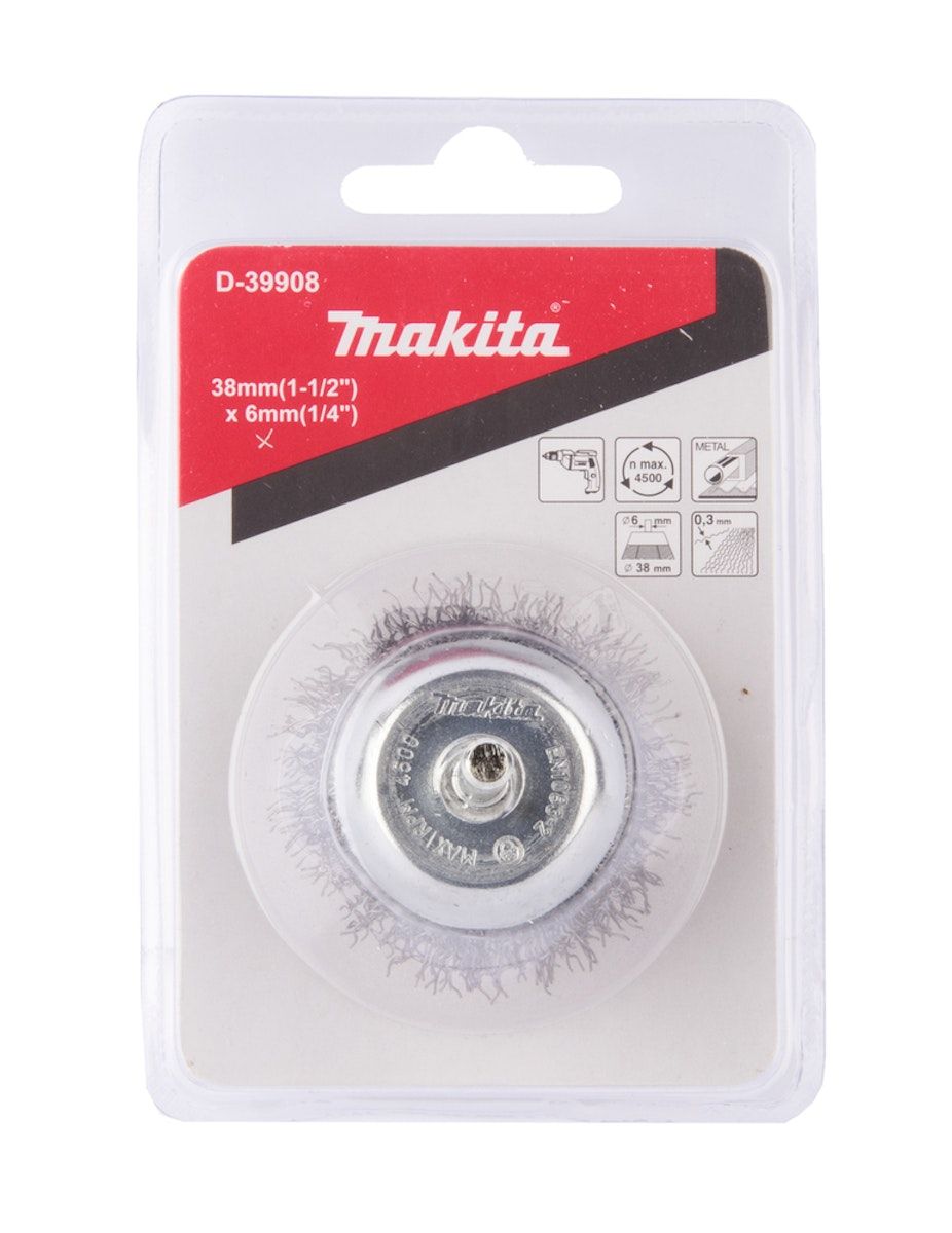 Кордщетка для дрели чашеобразная витая MAKITA d38 мм, толщ. проволоки 0.3 мм, гофрированная, металл, 6 мм, шт