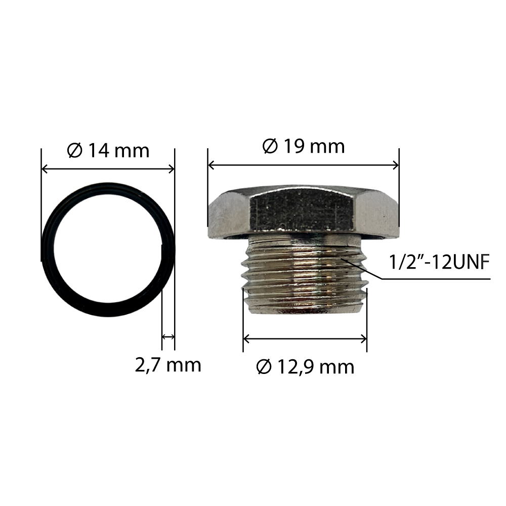 Пробка заливная/сливная шестигранная UNITED PARTS Ø12,9мм, 1/2"-12 UNF для садовых насосов и насосных станций от 1000 Вт (металл), шт