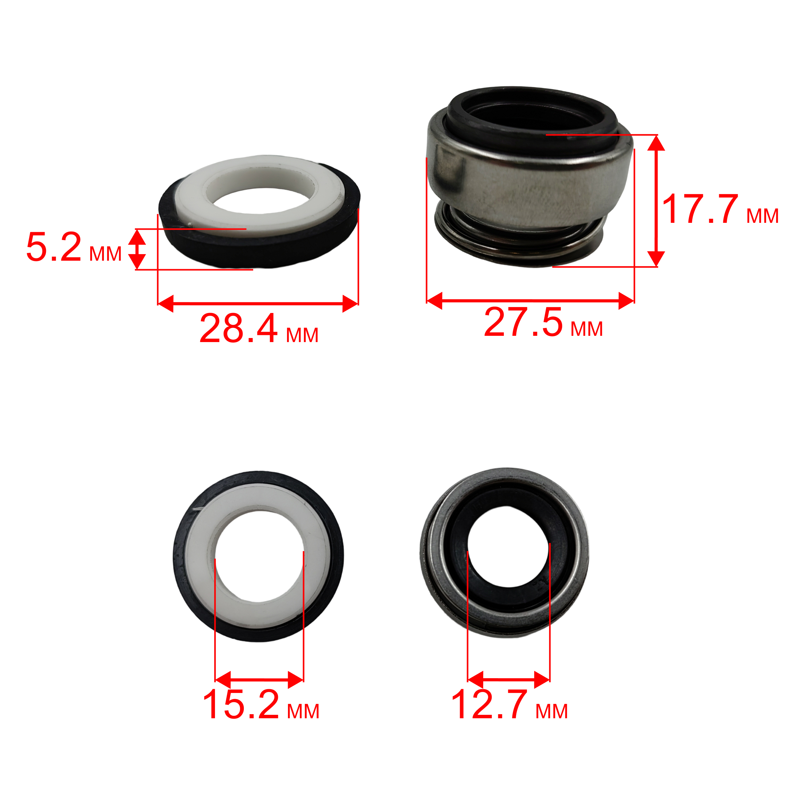 Сальник механический QUATTRO ELEMENTI D1000H Inox (мех: Ø27,5мм, Ø13мм, высота 17мм) (кер: Ø28мм, Ø15мм, высота 5мм), шт