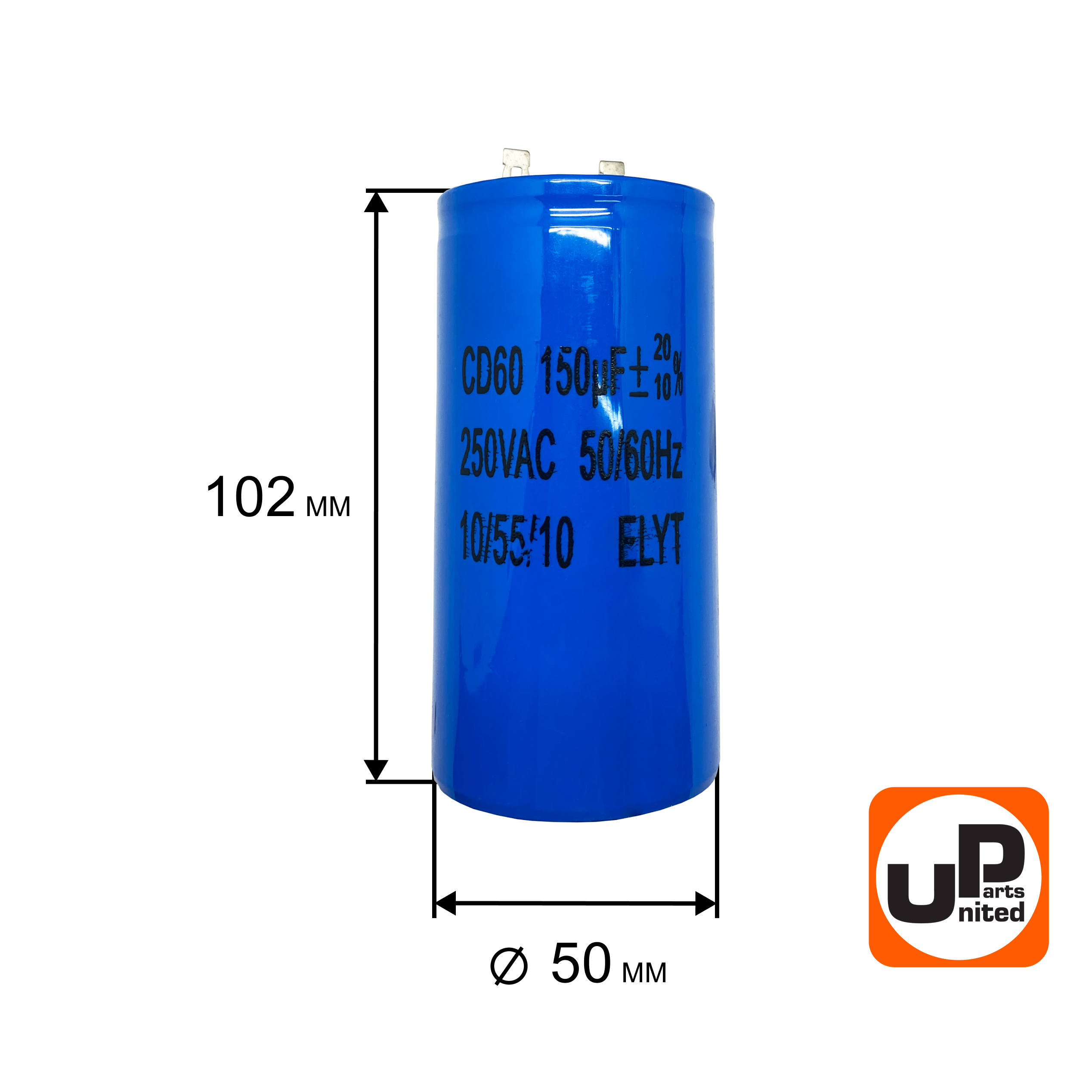 Конденсатор UNITED PARTS CD60, 150 мкФ ,250В,  клеммы (90-1011), шт