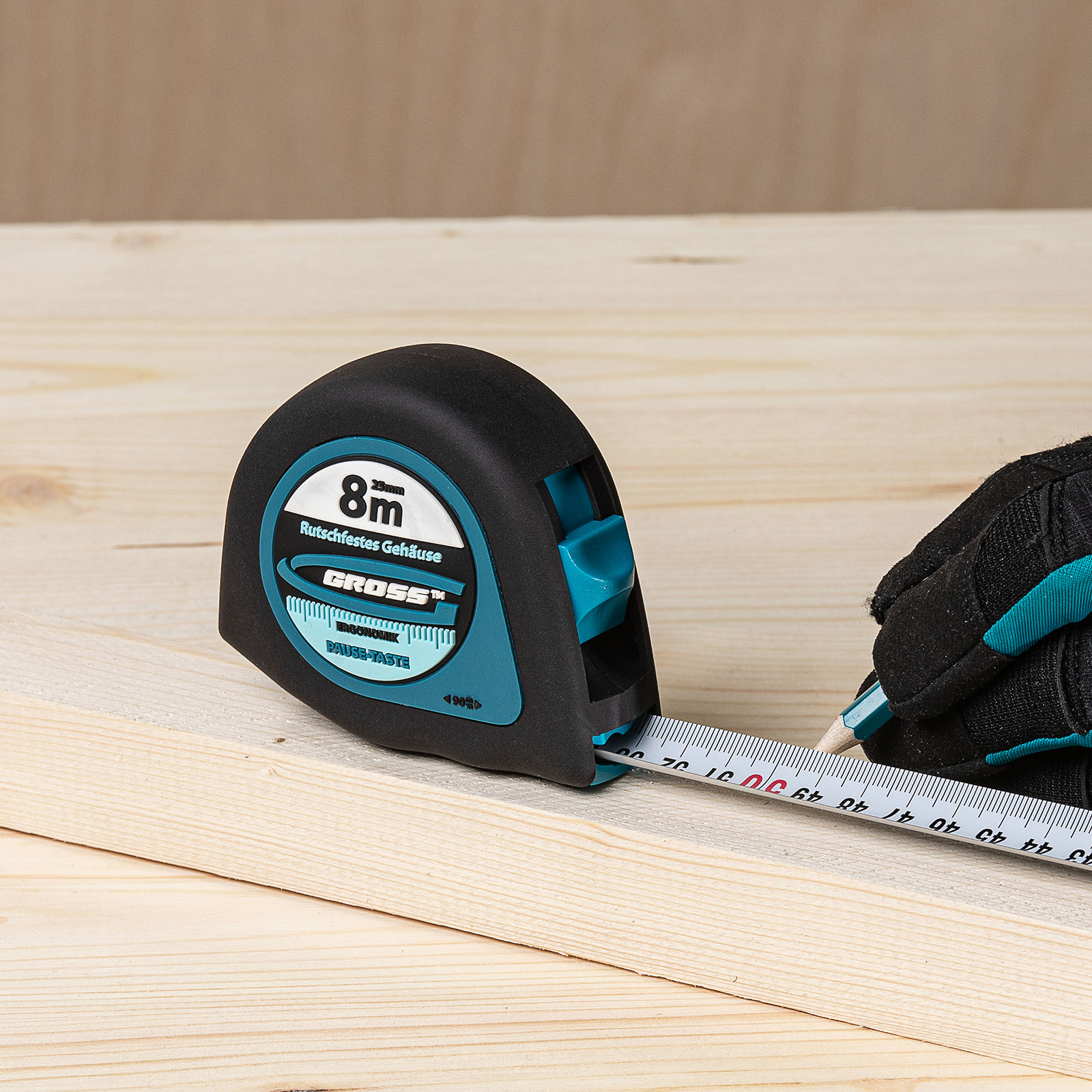 Рулетка "Ergonomisch",8 м x 25 мм,магнитный обрезиненный зацеп Gross